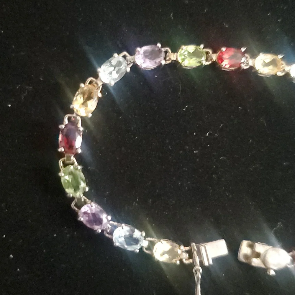 Vintage PAJ 925 Sterling Silver  Multi Gemstone Link Bracelet - Picture 6 of 13